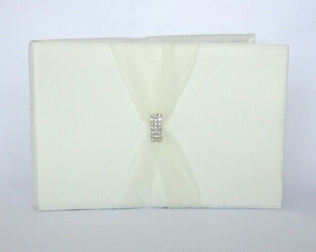 Rhinstone Satin Guest Book with Organza Sash - Ivory