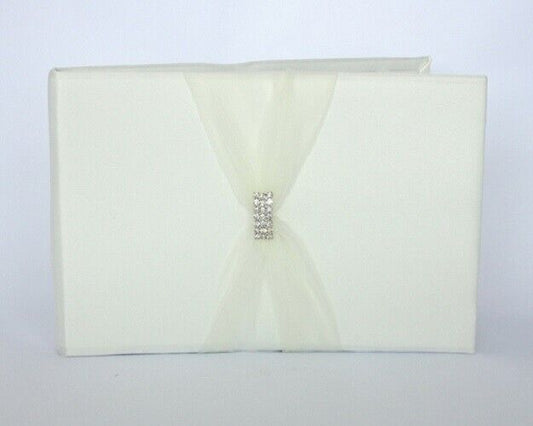 Rhinstone Satin Guest Book with Organza Sash - Ivory