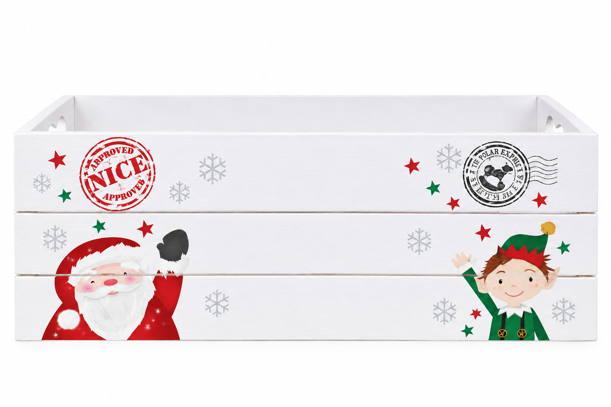 Personalised Christmas White Wooden Crate - Christmas Eve Treats Box