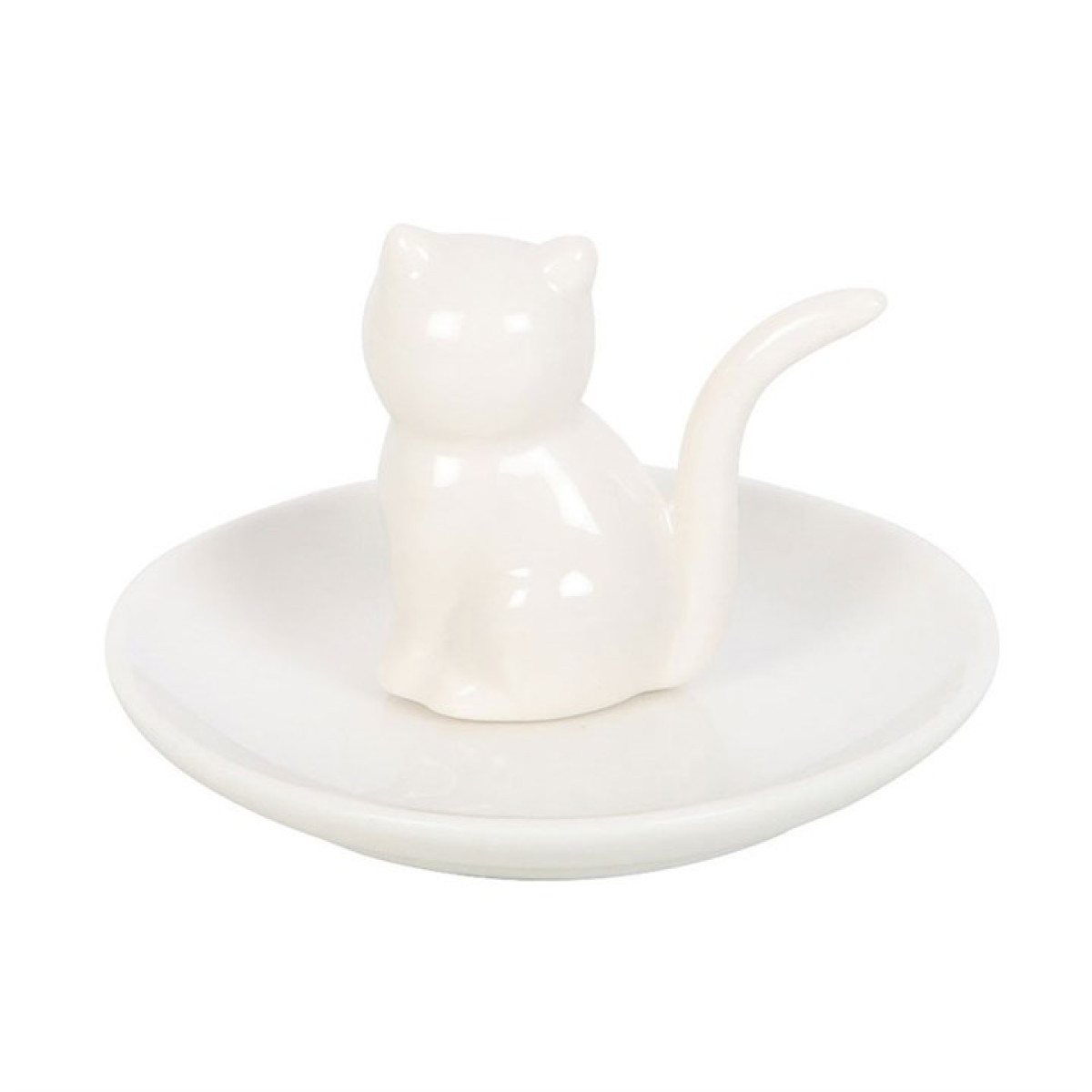 Sitting White Cat Face Trinket Dish