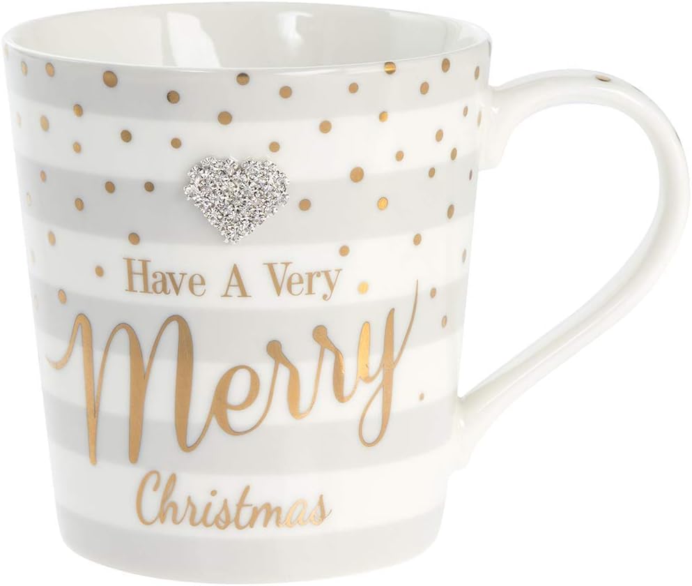 Mad Dots Merry Christmas Grey and White Striped Mug