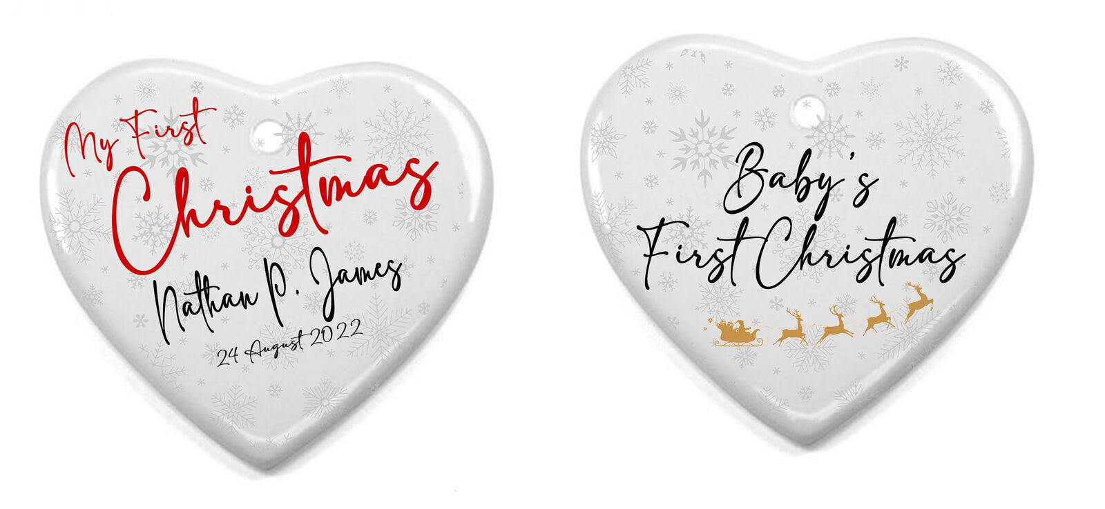 Babys First Christmas ~ Personalised Ceramic Heart Ornament ~ Gift ~ Decoration