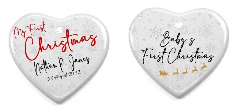 Babys First Christmas ~ Personalised Ceramic Heart Ornament ~ Gift ~ Decoration