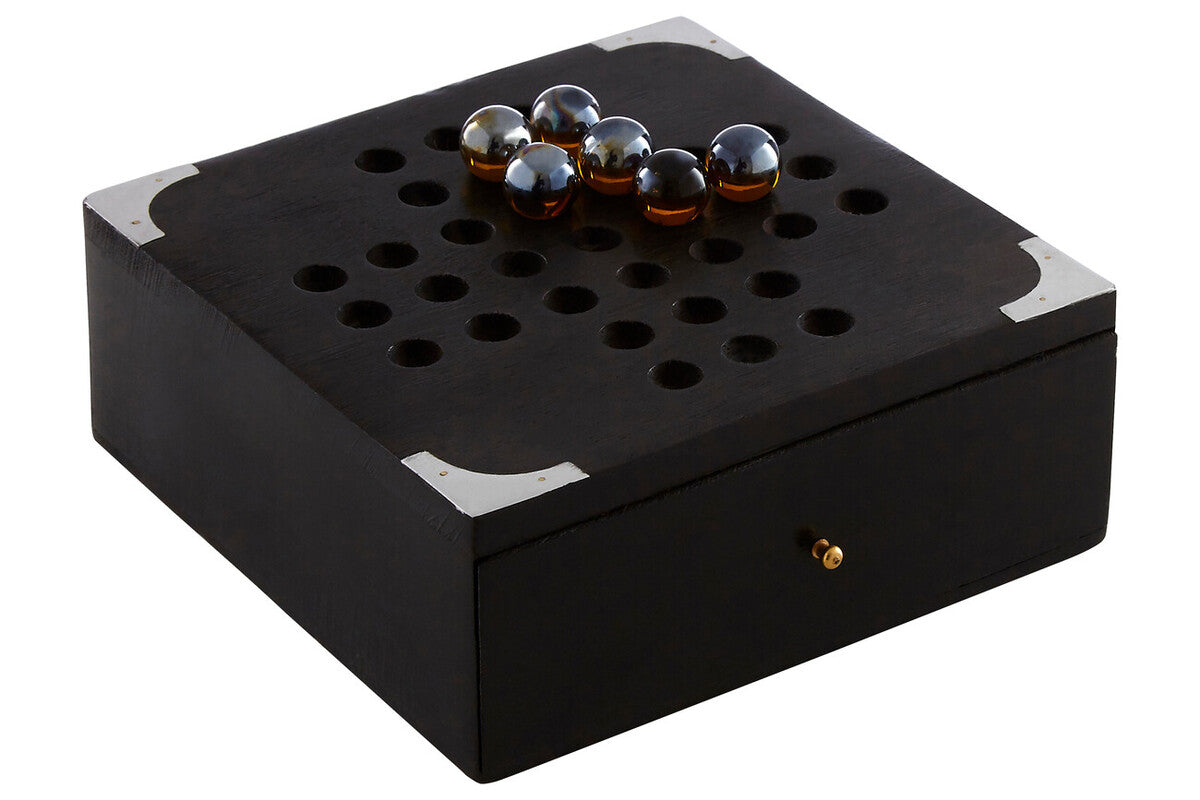 Churchill Games Black Sheesham Wood Solitaire Games Box