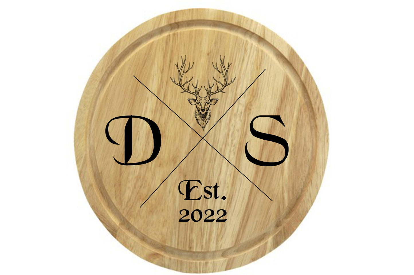 Personalised Round Cheese / Bread / Chopping Board - Stag