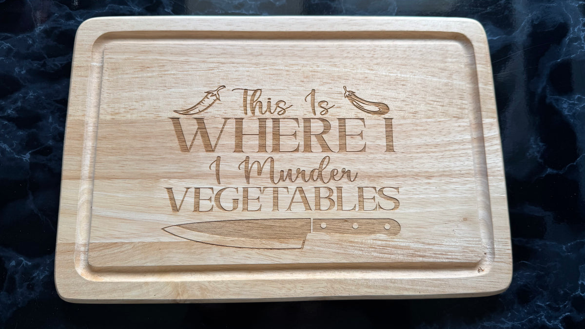 Rubberwood Chopping Board - Amusing - Murder Vegetables