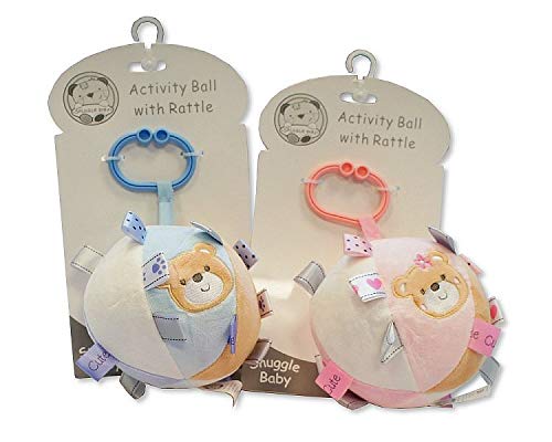 Baby soft activity Toy Ball with Rattle - A Baby Shower Gift in Blue or Pink.