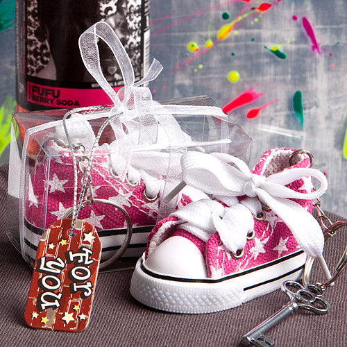 Oh So Cute Star Print Baby Sneaker Key Chain - Pink
