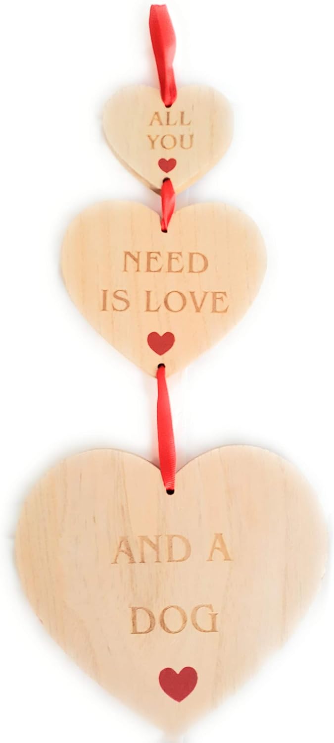 "Love and a Dog" Wooden Love Heart Hanging Plaque / Sign