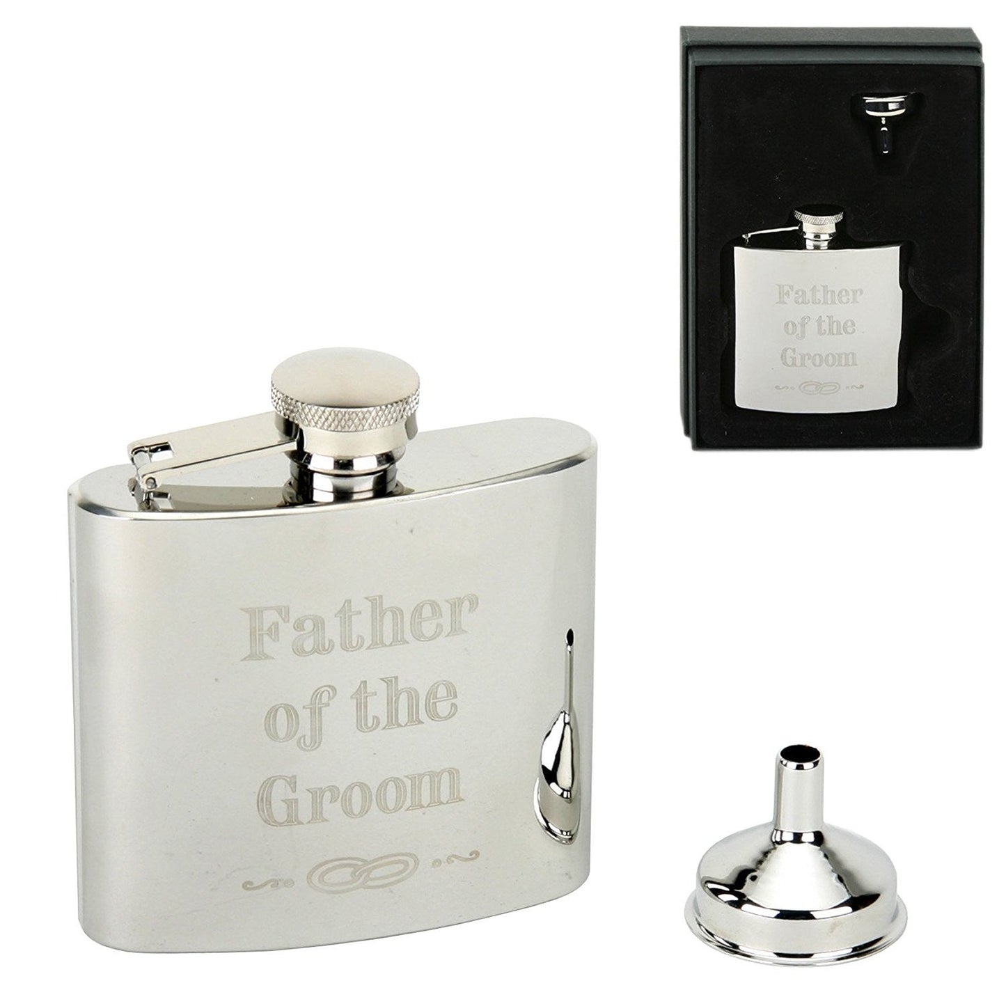 Father of the Groom - Stainless Steel Engraved Hip Flask in Gift Box