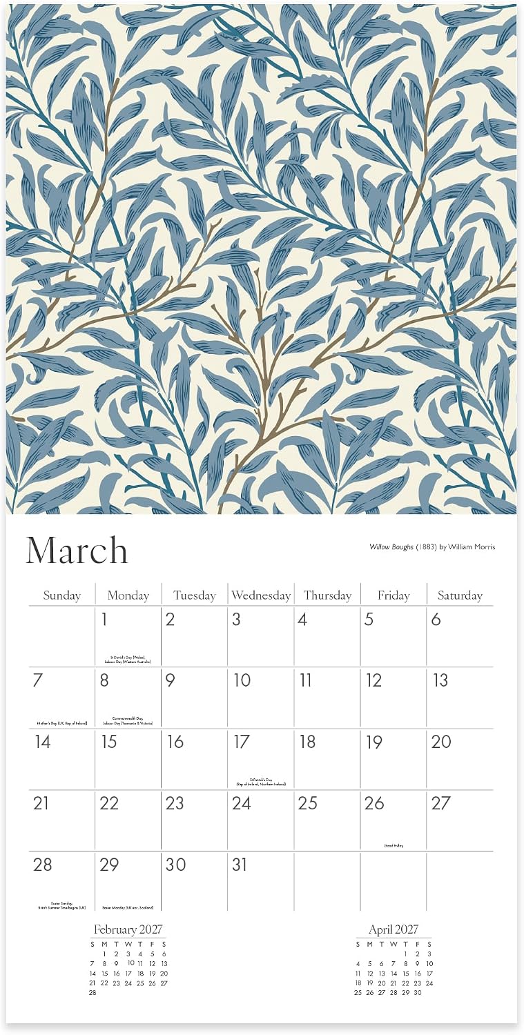 William Morris 2027 Square Wall Calendar - Monthly Planner