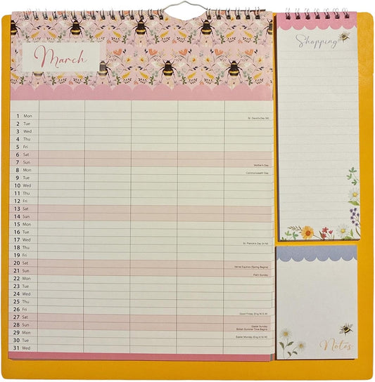 2027 Family Calendar - 5 Column Organiser with Shopping List and Note Pad