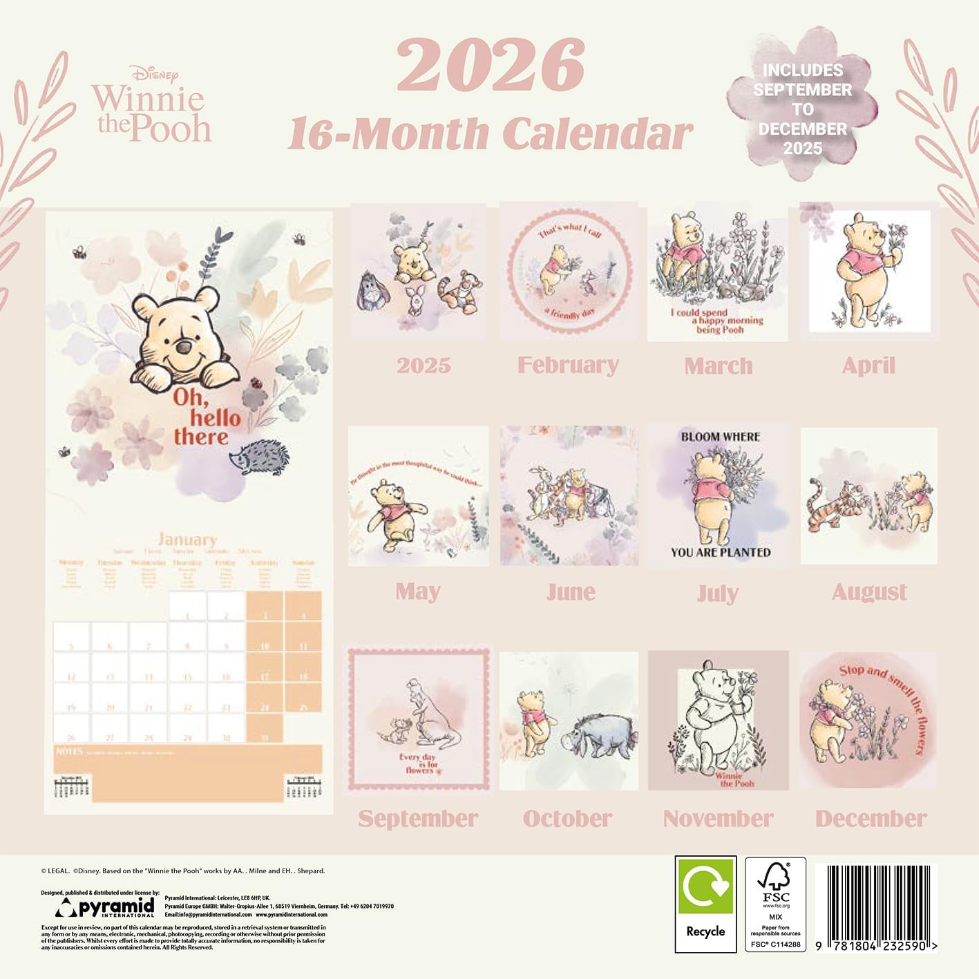 Winnie The Pooh 2026 Square Wall Calendar – Official 16-Month Disney Calendar Featuring Classic Characters