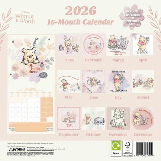 Winnie The Pooh 2026 Square Wall Calendar – Official 16-Month Disney Calendar Featuring Classic Characters