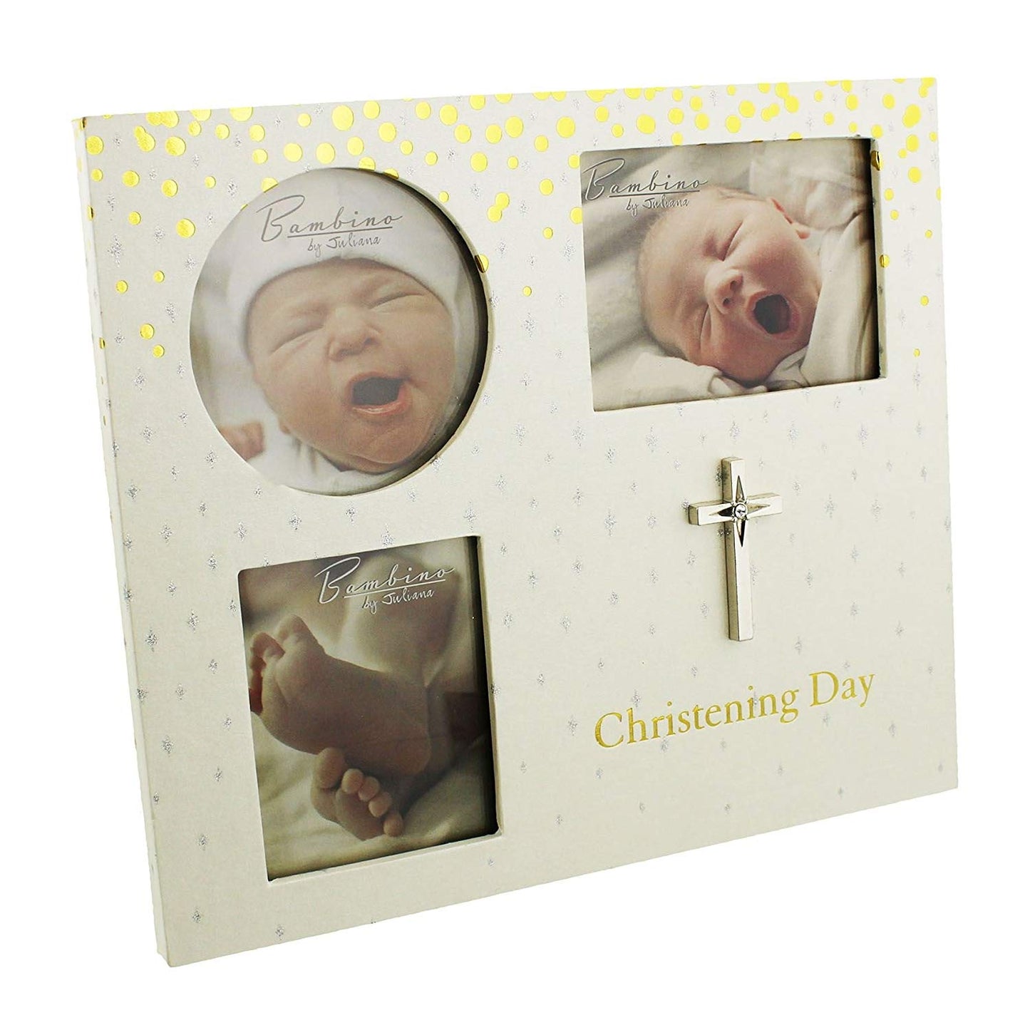 Bambino Christening Day - 3 Aperture Photo Frame with Cross Decoration