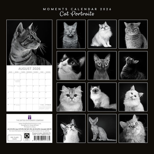 Black & White Cat Portraits 2026 Family Square Wall Calendar - 16 Month 2026