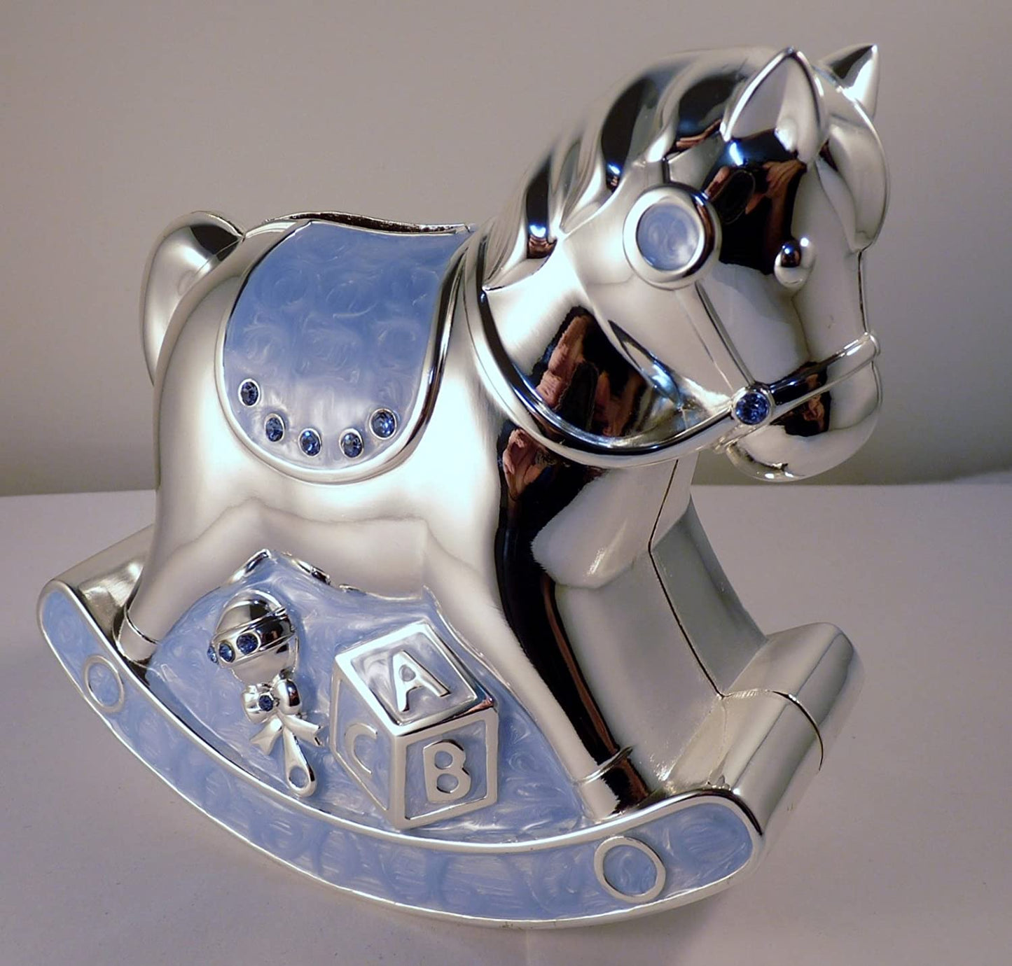 Blue Rocking Horse Money Box - Silver Plated - Leonardo Collection