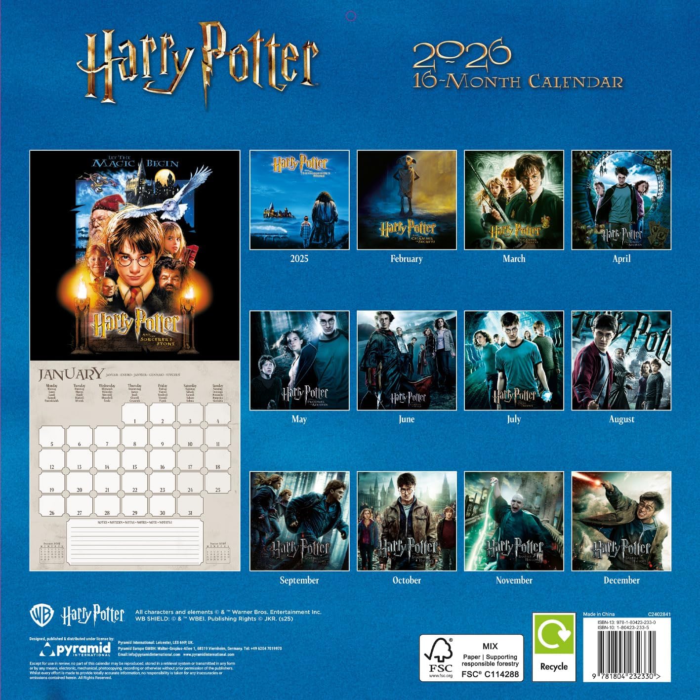 Harry Potter 2026 Square Wall Calendar – Official 16-Month Calendar with Poster-Style Artwork