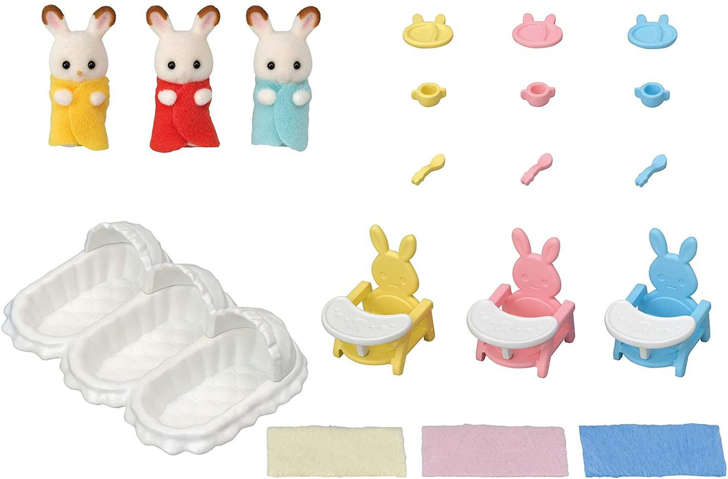 Sylvanian Families Chocolate Rabbit Triplets Care Set for Age 3 and Up
