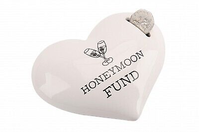 Set of 2 Heart Shape Wedding Money Banks ~ Honeymoon / Wedding
