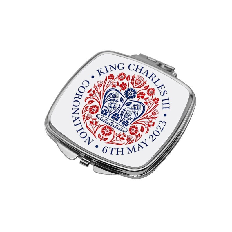 King Charles III Coronation Commemorative Square Metal Pocket Mirror Compact