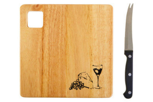 Rubberwood Cheese Board And Knife Set