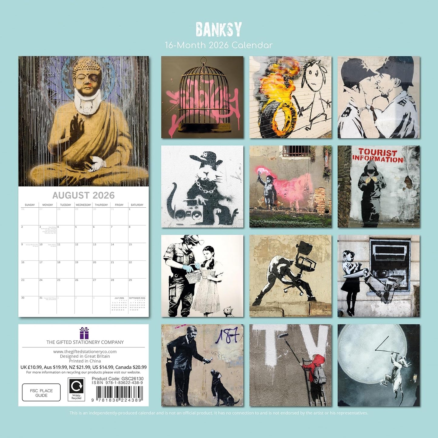 Banksy 2026 Family Square Wall Calendar - 16 Month (Sept 2025-Dec 2026)