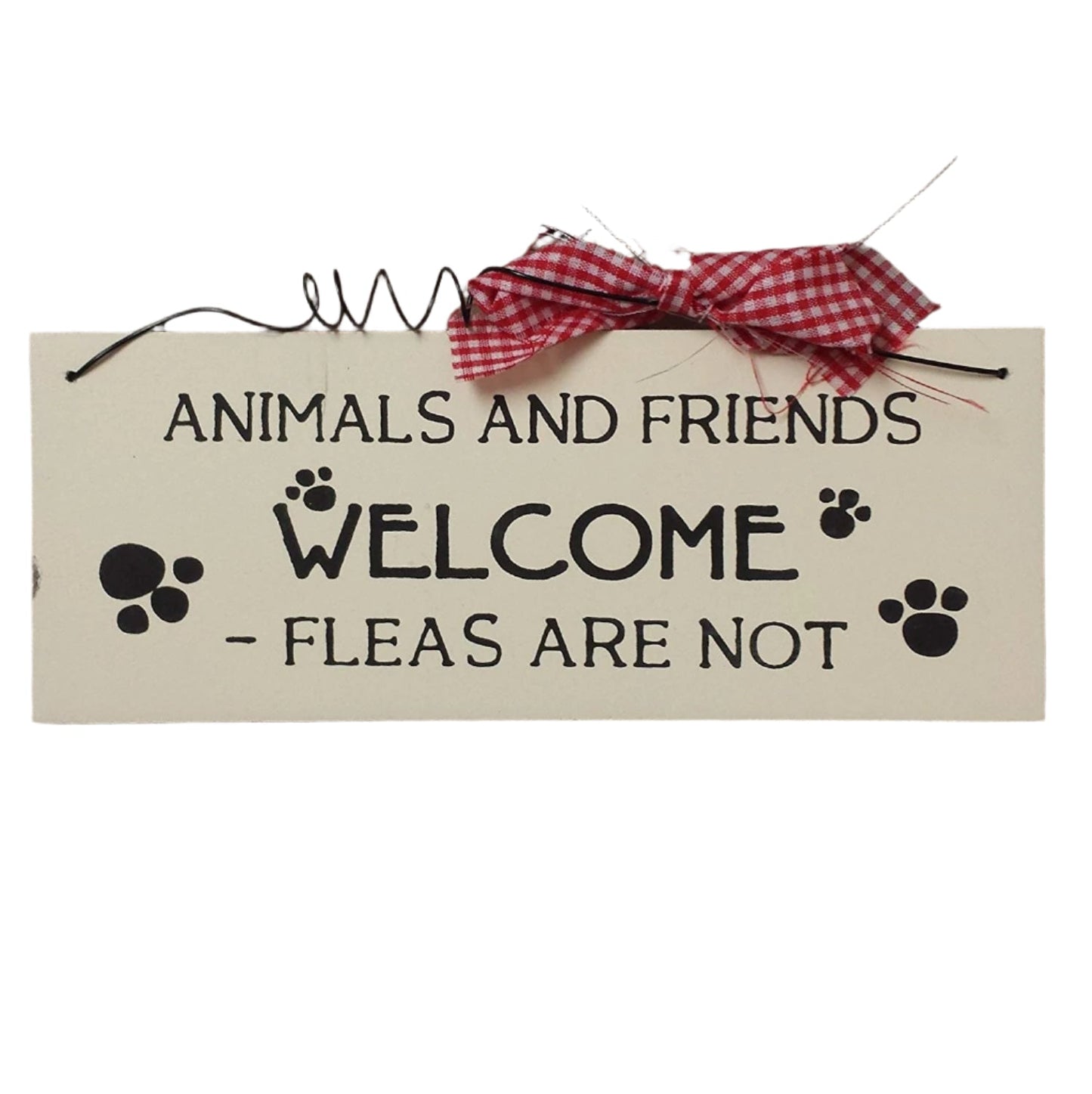 Wooden Novelty Cat / Dog Signs with Red Gingham Ribbon and Wire