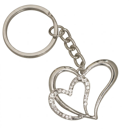 Elegant Chrome Double Heart Keychain