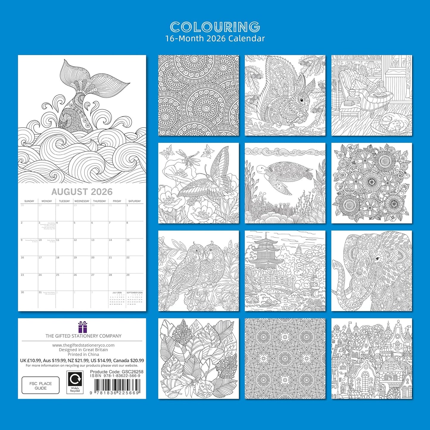 Colouring Family Square Wall Calendar 2026 - 16 Month (Sept 2025-Dec 2026)