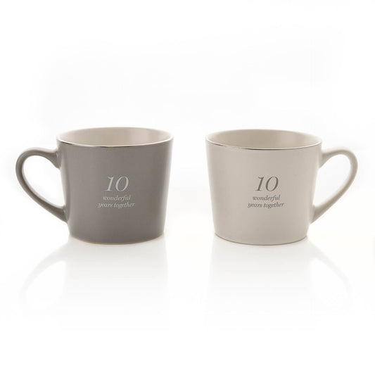 Amore Set of 2 Grey & White Mugs - 10th Anniversary