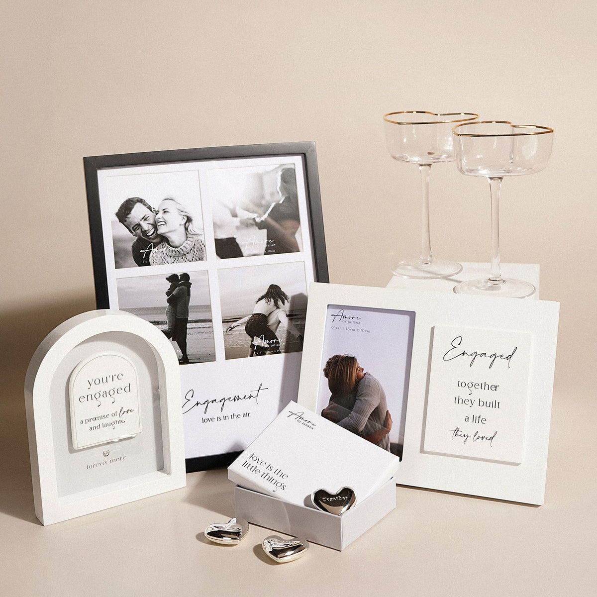 Amore Black Multi Aperture Photo Frame - Engaged