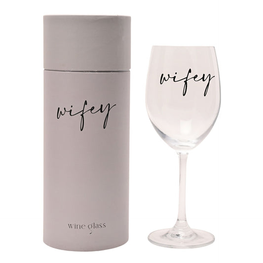Amore Wine Glass Black Words - Wifey