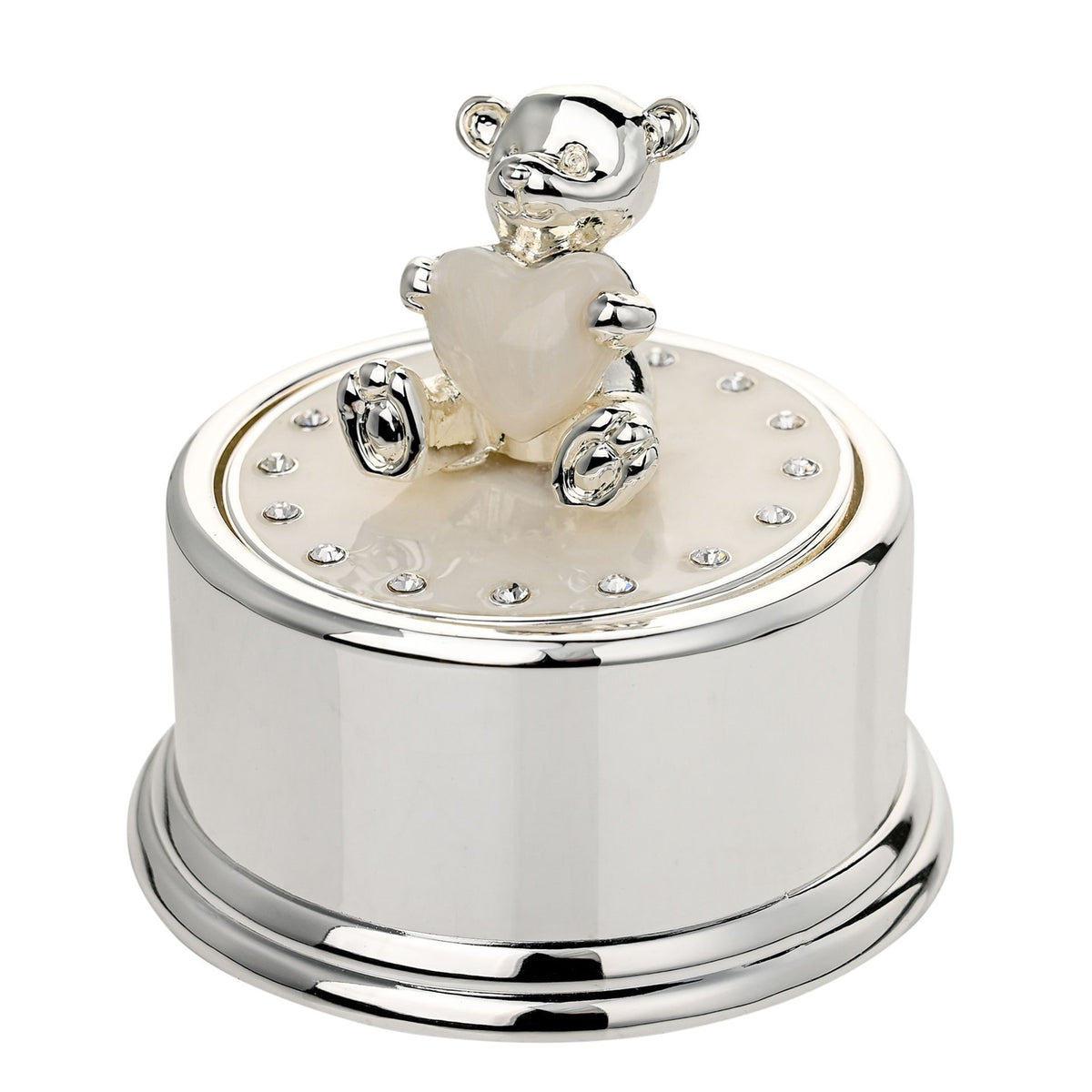 Bambino Silverplated Round Music Box - Teddy