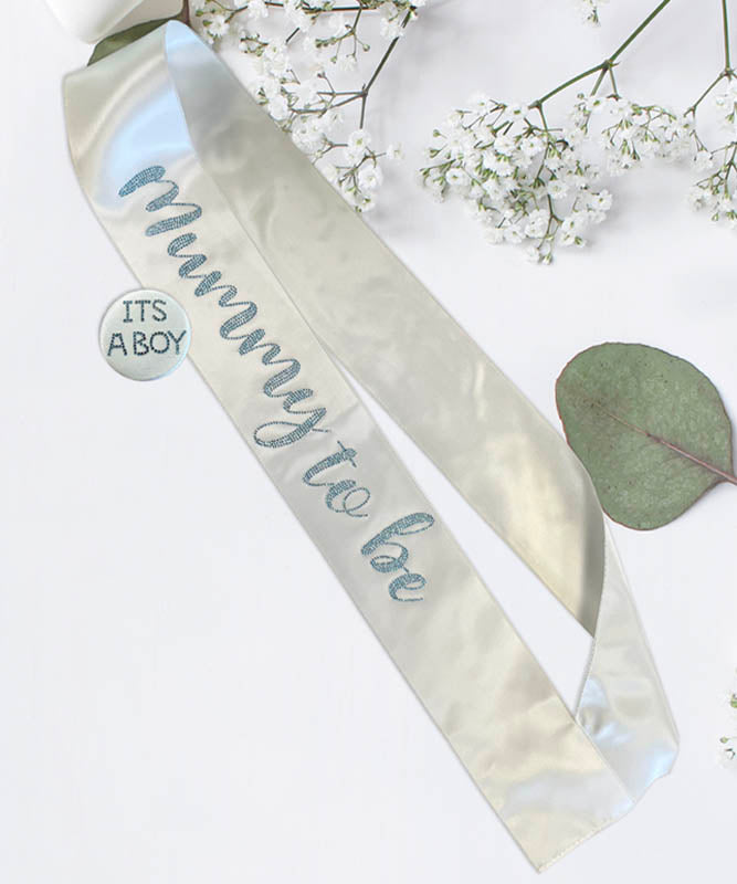 Diamante 'Mummy to Be' Sash & Badge Set ~ Pink or Blue