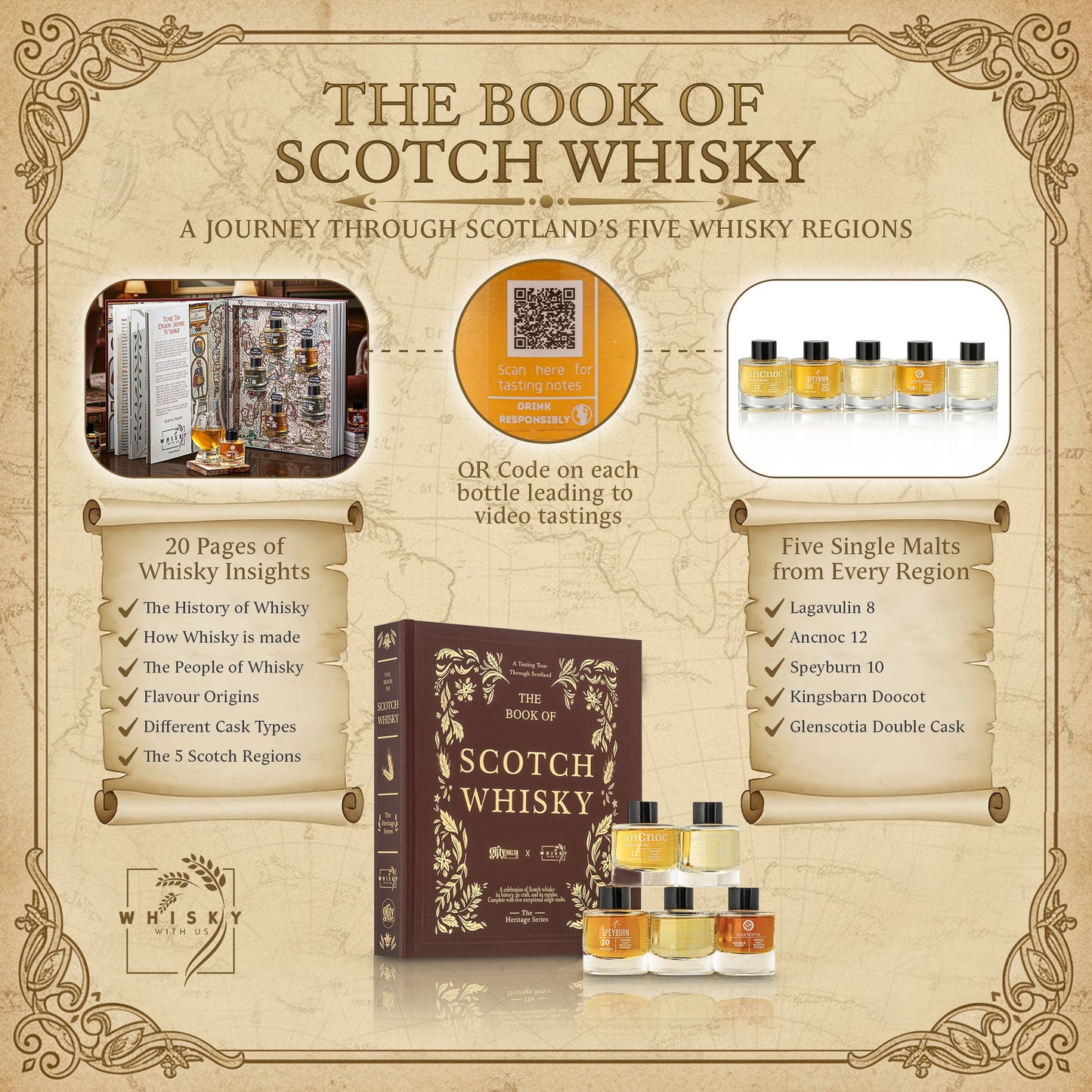 Whisky Gift Set - The Book of Scotch Whisky – Whisky Tasting Gift Set with 5 Single Malt Miniatures