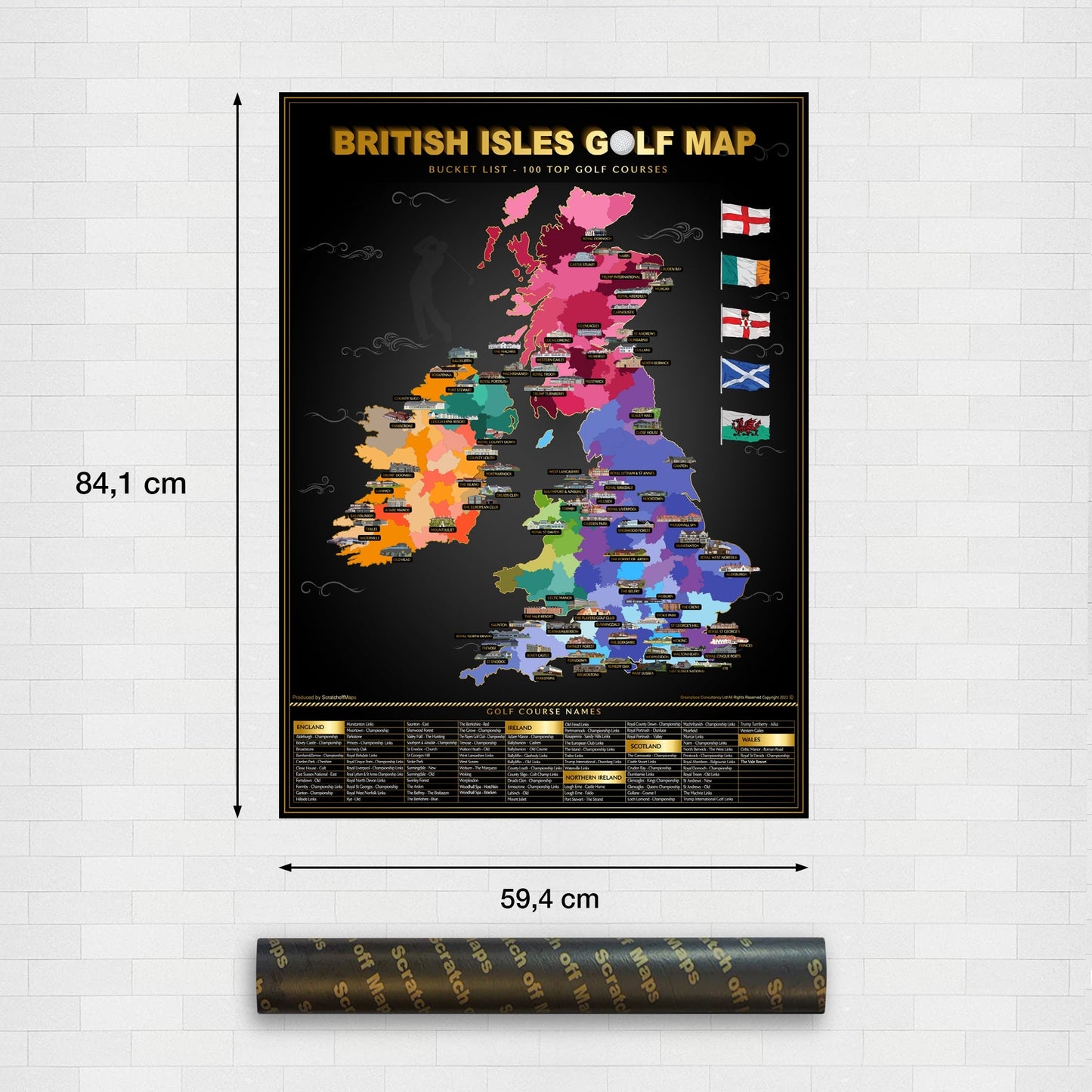 British Isles Top 100 Golf Courses Scratch-Off Map A1