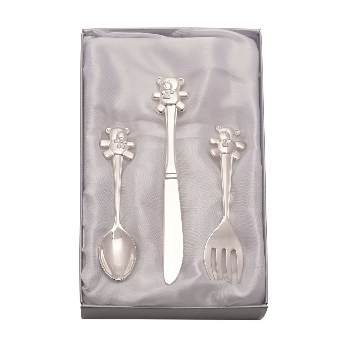 Silverplated Knife, Fork & Spoon Set with Teddy Tops *(96/24)