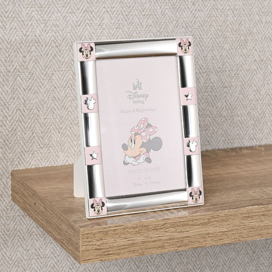 Disney 4" x 6" Minnie Mouse Border Silver 999 Plated Frame With White Wooden Back