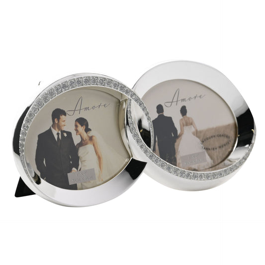 Amore Silverplated Frame with Crystal Double Rings 3" x 2"