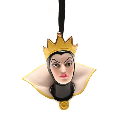 Evil Queen resin hanging ornament with gold crown, pale face, black collar