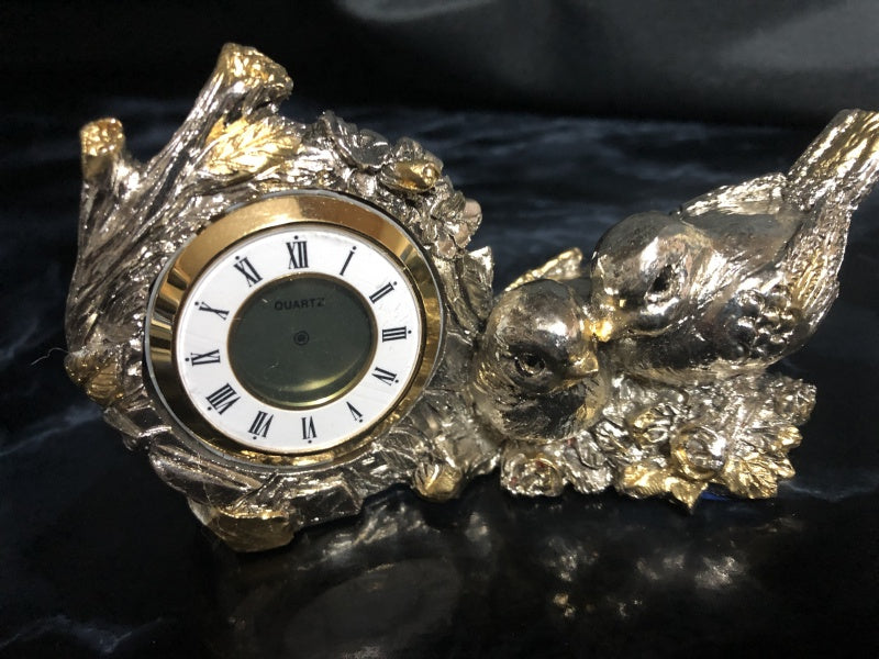 Miniature Silver Plated Mantle / Shelf / Desk Clock
