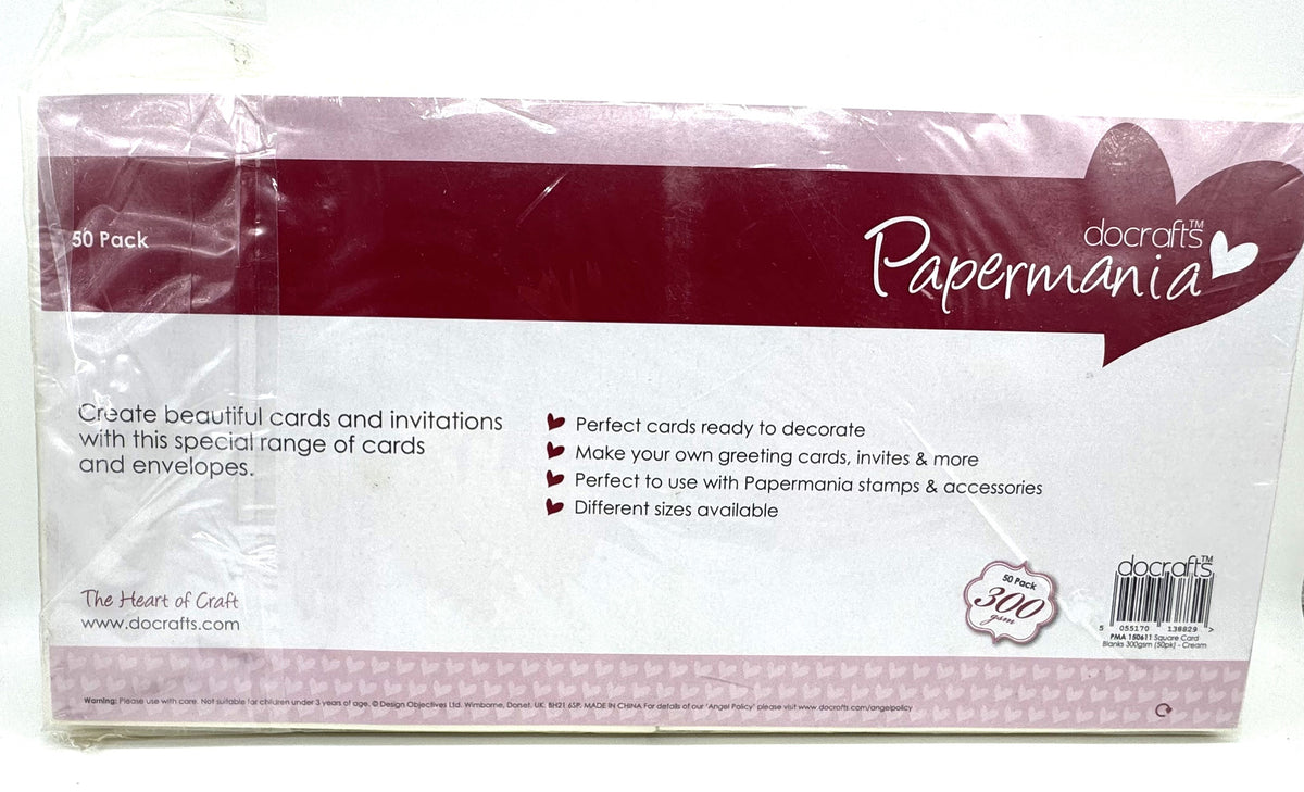 Card Making ~ Square Blank Cards and Envelopes: Pack of 50 - Cream