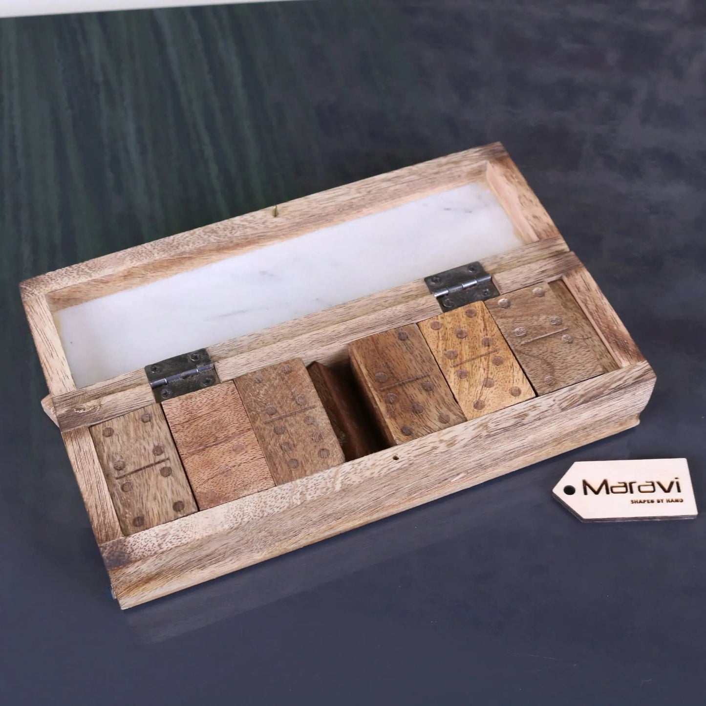 Osian Mango Wood & Marble Luxury Dominoes Set