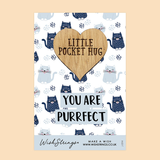 Pocket Hug - You Are Purrfect, Cat Pattern Design | Cute Gift for Cat Lovers | Keepsake Token for Sending Hugs to a Special Cat Mum