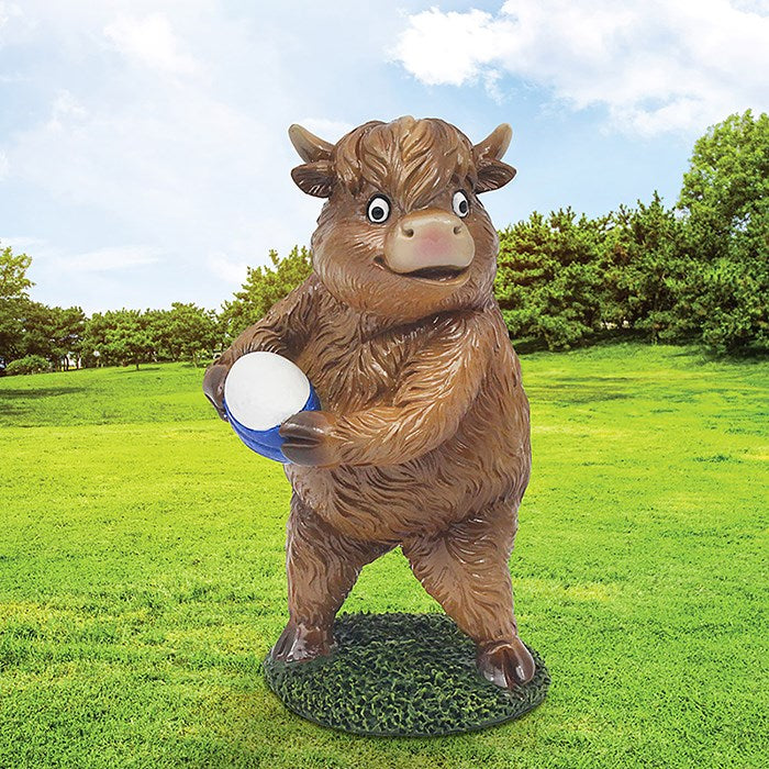 Rugby Playing Highland Cow Figurine