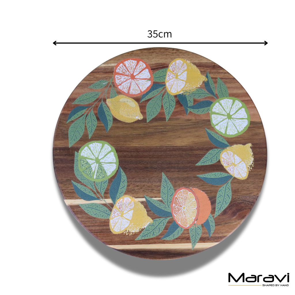 Saitras 35cm Wooden Lazy Susan Citrus Design