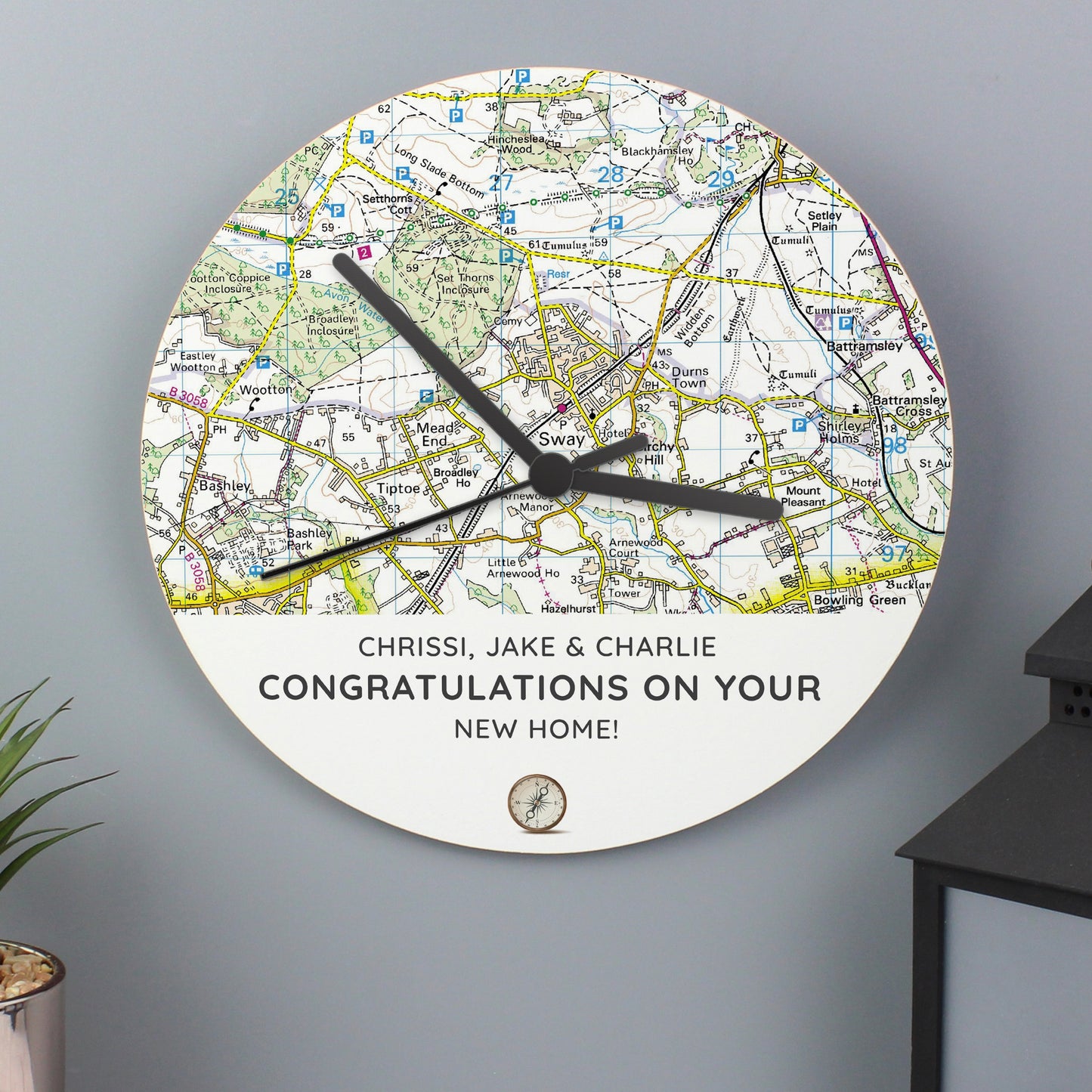 Personalised Present Day OS Map Wooden Clock