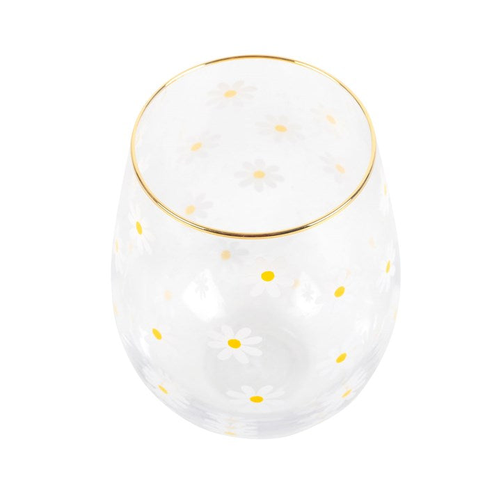 All Over Daisy Print Stemless Wine Glass