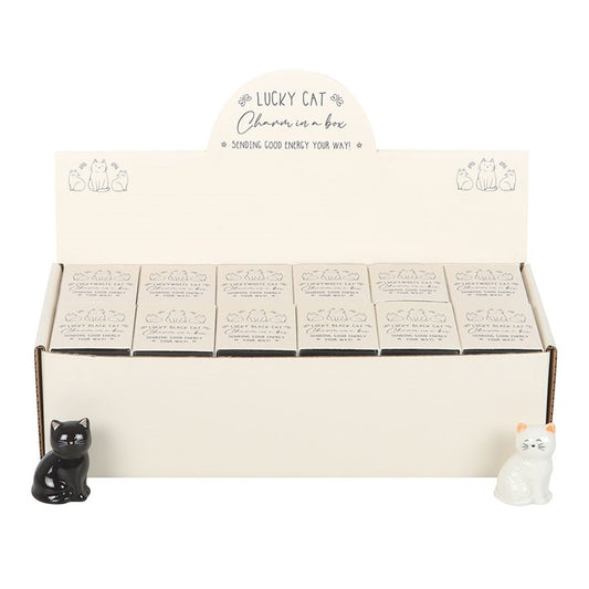 Set of 24 White & Black Lucky Cat Charms in a Box